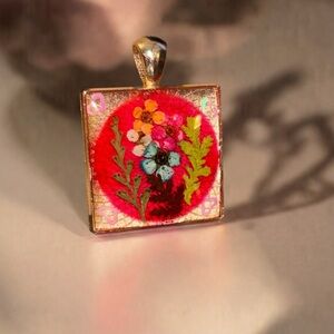 Handcrafted Vibrant Floral Square Pendant
